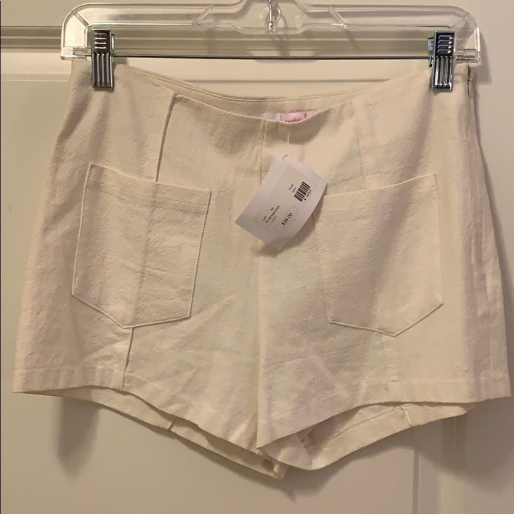 NWT HenriGirl High Waisted Ivory Linen Shorts